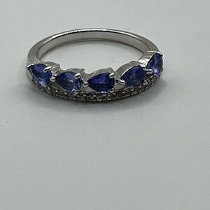 Sterling silver Natural Tanzanite and CZ ring. Size 6.            S